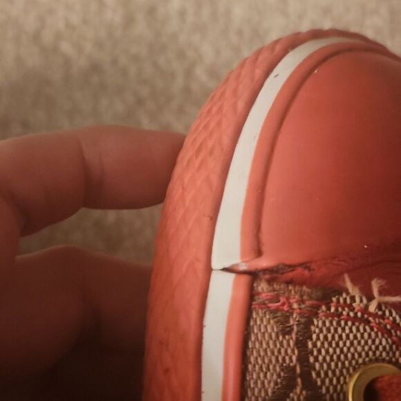 Coach "Franca" Brown Jacquard Signature w/ Pink Accents Hi Top Sneakers Size 9 - Picture 10 of 14